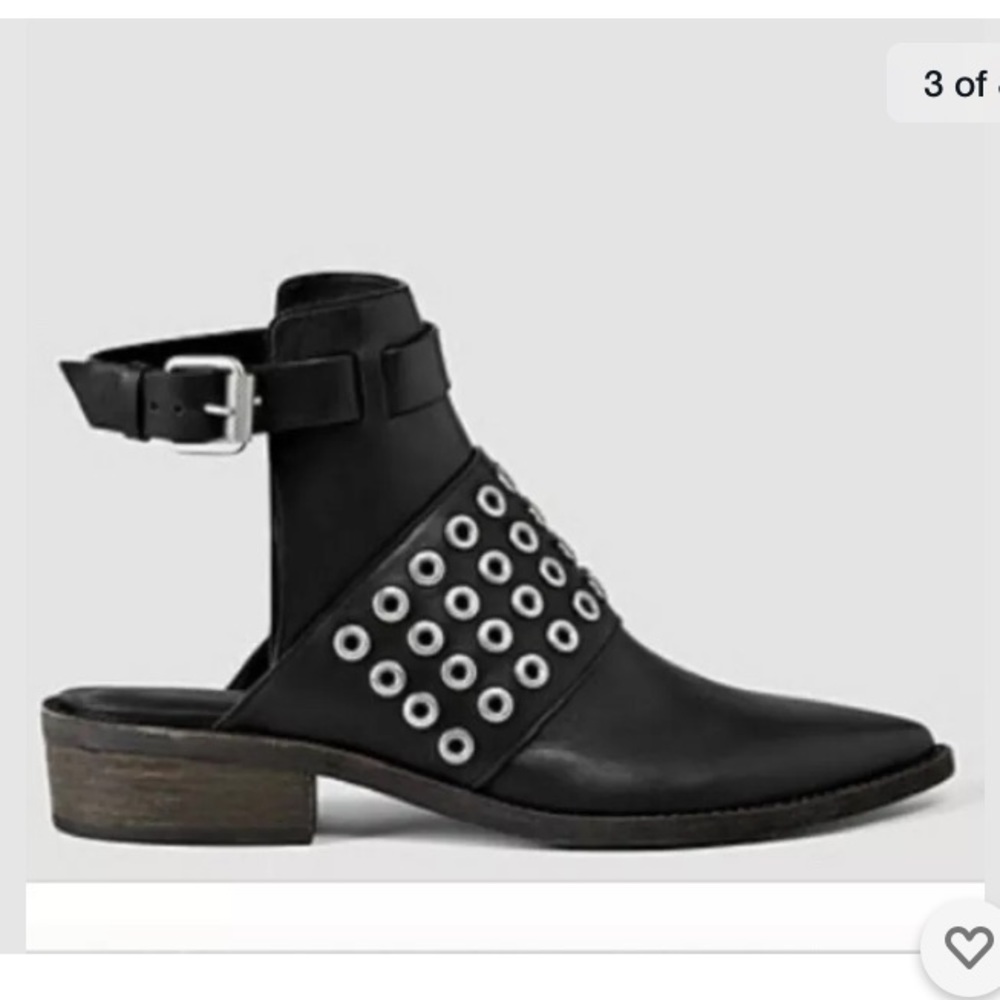 ALL SAINTS Yannis black pointy booties sz 40 studs